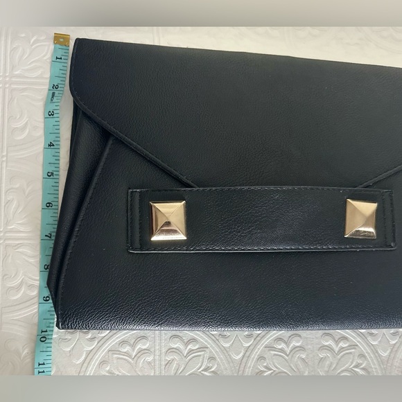 Black Vegan Leather 2 Way Clutch with Gold Accent Hardware - Picture 8 of 8